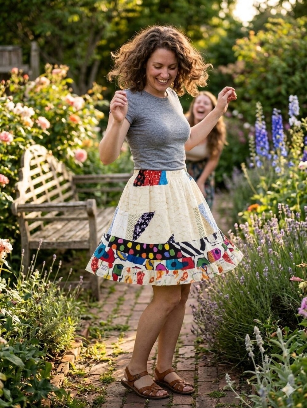 Jams World Vintage Patchwork Colorful Tiered Mini Skirt
